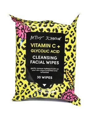 Betsey Johnson Yellow Leopard Cleansing Facial Wipes Vitamin C & Glycolic acid